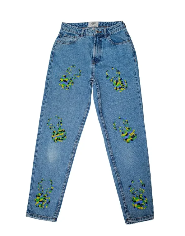 Mid Wash Blue Denim - Akire Beetle Beadwork
