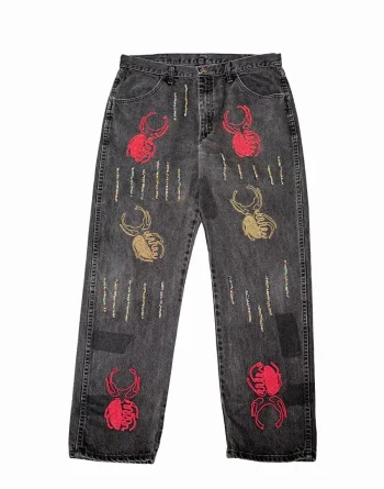 Faded Black Denim - Akire Beetle & Vertical Beadwork, Wrangler Denim