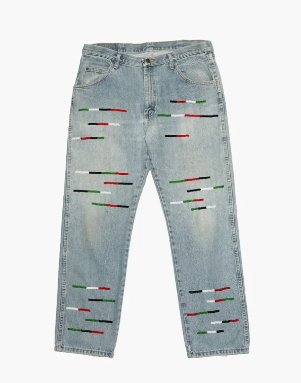 Blue Washed Denim - Horizontal Beadwork, Wrangler Denim