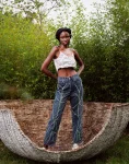 Boot Cut Fit, Grey Denim With Branch Bead Work
