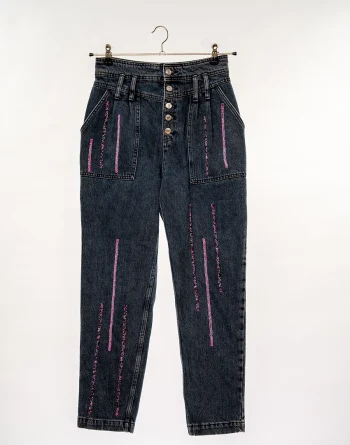 Black Denim: Beadwork Colours - Pink, Black And Colourless