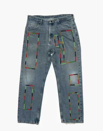 Light Stone Wash Denim - Abstract Beadwork