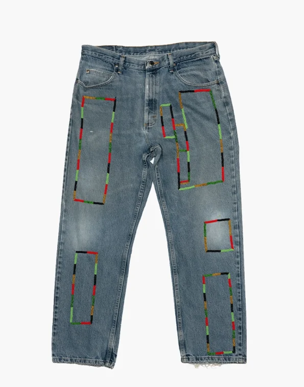 Light Stone Wash Denim - Abstract Beadwork