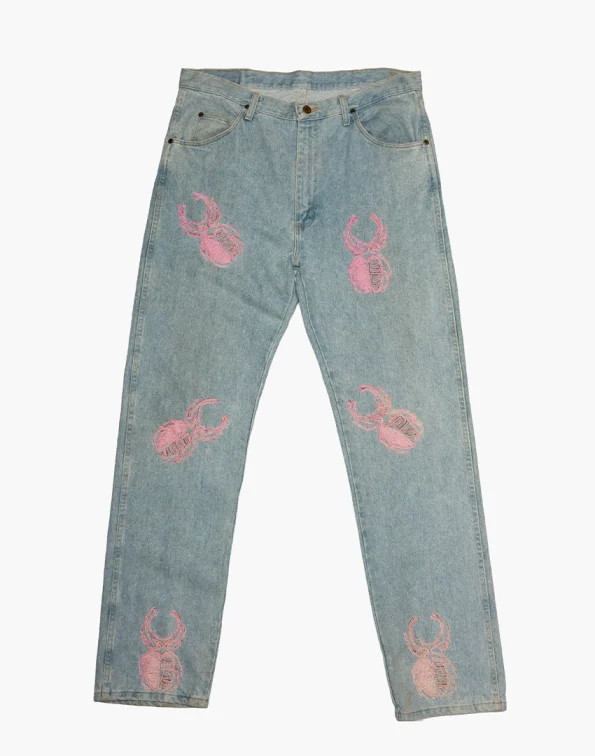Pale Sky Blue Denim - Akire Beetle Beadwork, Wrangler Denim