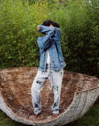 Relaxed Fit, Denim With Multiple Scarab Beetle Bead Work