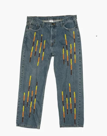 Grain-Faded Blue Denim - Akire Vertical Beadwork