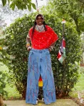 Regular Fit, Light Blue Wash Denim With Vertical Beadwork II